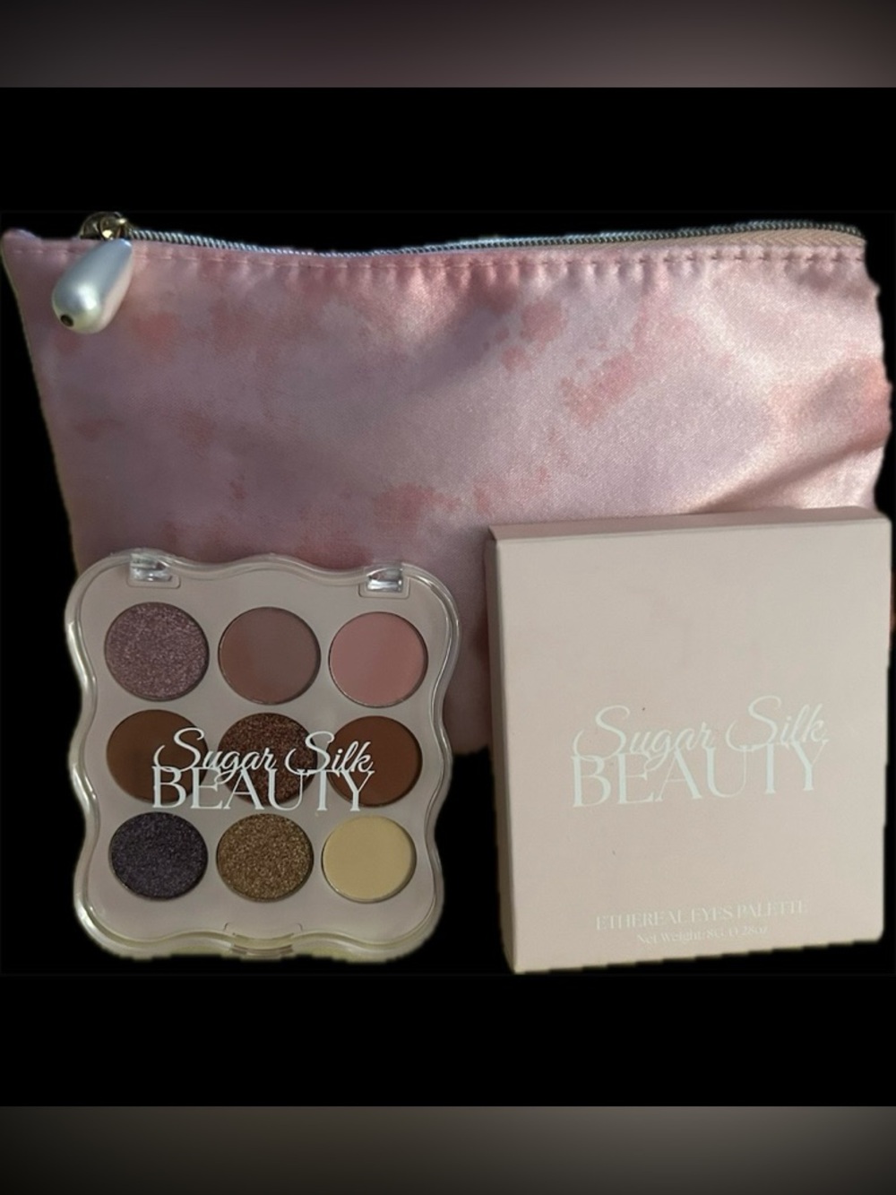 Sugar Silk Ethereal 9 Shadow Pallet and Pearl Satin Makeup Bag NEW in Box